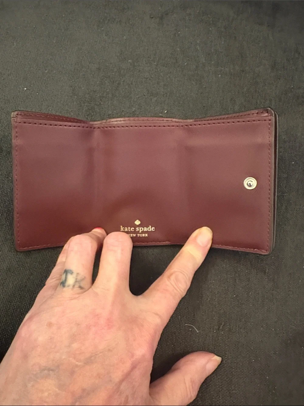 kate spade Two-Tone Pebbled Leather Card Holder in Taupe and Cream